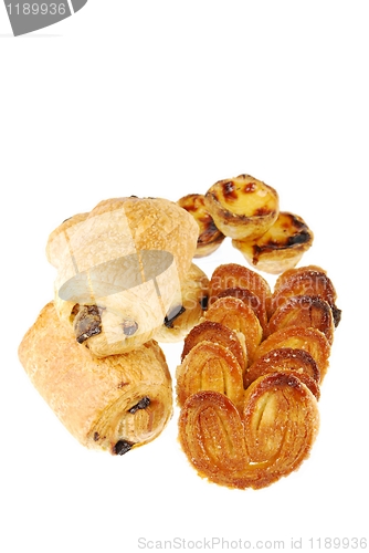 Image of Tasty and delicious baked goods on white