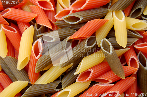 Image of penne tricolore pasta background