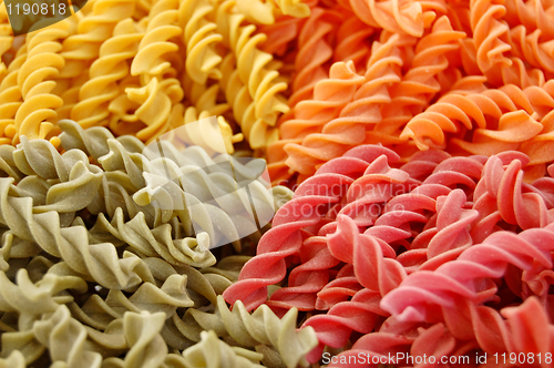 Image of four flavors of fusilli pasta