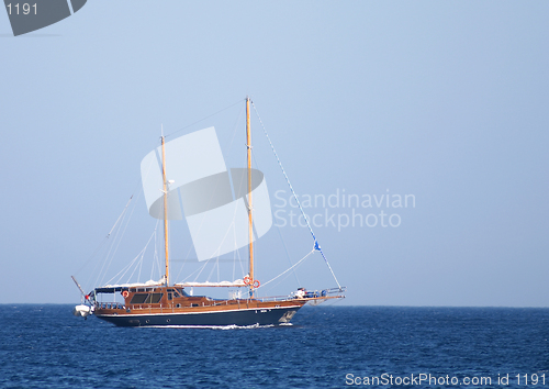 Image of Schooner off Perissa, Santorini