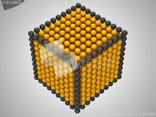 Image of Golden and black spheres or beads cube shape