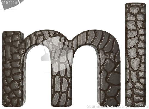 Image of Alligator skin font m and l lowercase letters