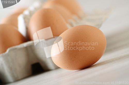 Image of Chicken eggs on kitchen table