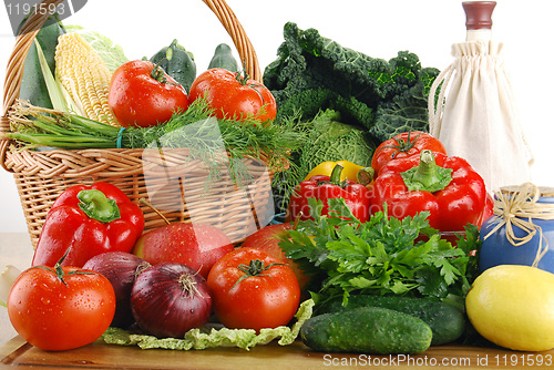 Image of Vegetables and wicker basket