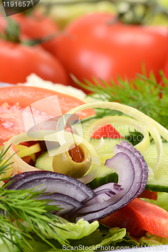 Image of Composition with vegetable salad with olives