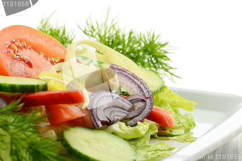 Image of Composition with vegetable salad with olives