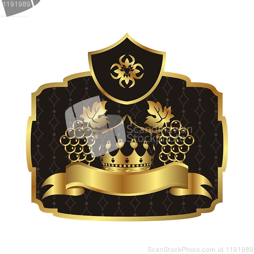 Image of gold label with grapevine with crown