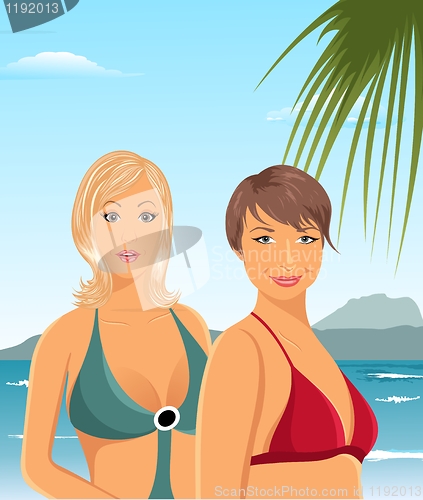 Image of Illustration two girls on the beach