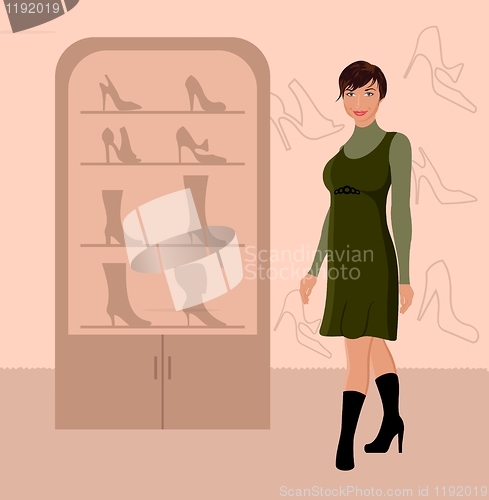 Image of fashion girl shopping in shoe shop