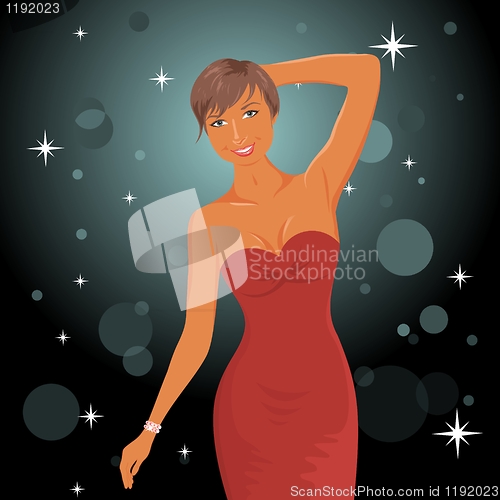 Image of cute dancing girl in red dress