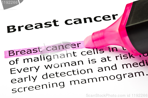 Image of 'Breast cancer' highlighted in pink