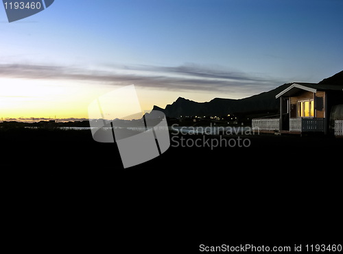 Image of Lofoten camp in summer sunset