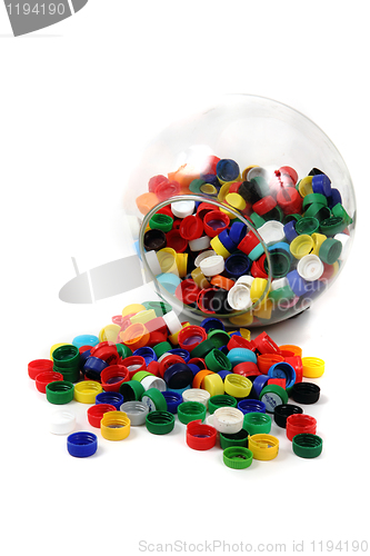 Image of plastic caps in the glass sphere