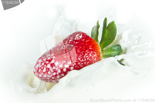 Image of strawberry splashing into milk