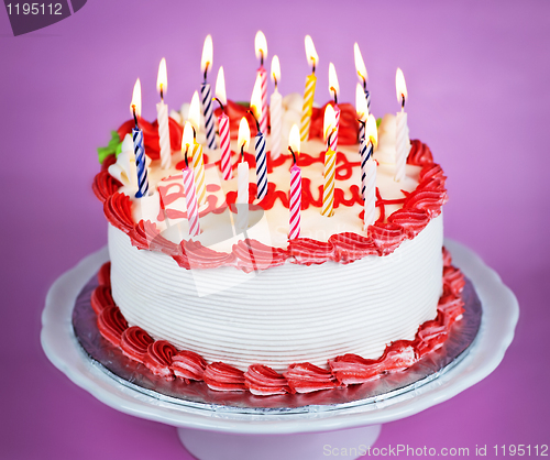 Image of Birthday cake with lit candles
