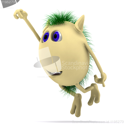 Image of 3D character puppet flying on white background