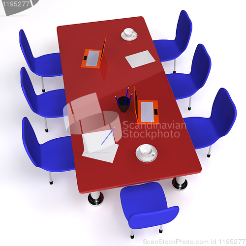 Image of Conference room filled with desk and chairs