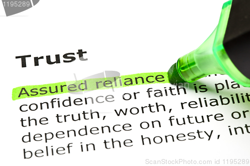 Image of 'Assured reliance' highlighted, under 'Trust'