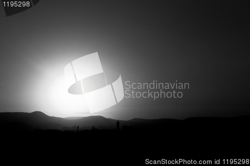 Image of Dark photo of twilight with sunset in black and white