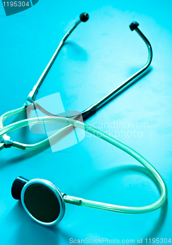 Image of Beautiful stethoscope with soft shadows on steel