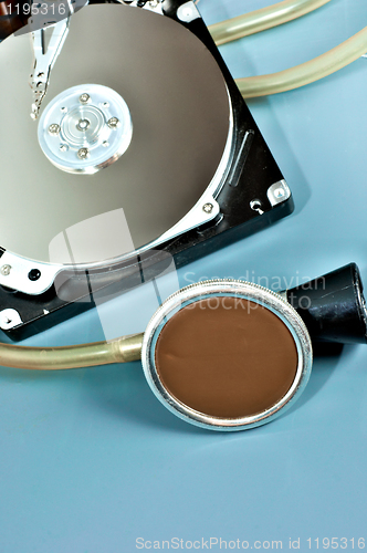 Image of Computer hard drive and a stethoscope