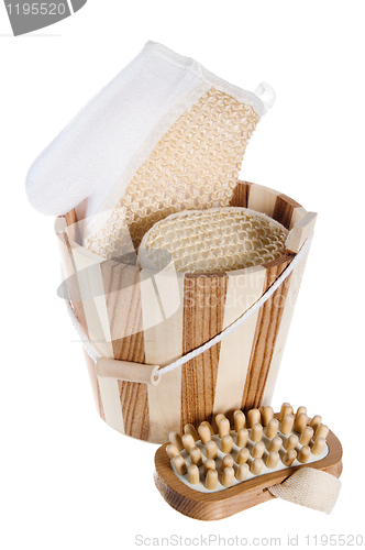 Image of Wooden bucket with SPA accessories