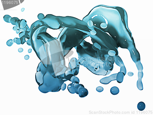 Image of Splash of water or blue liquid with droplets