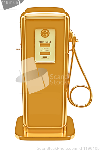 Image of Valuable fuel: golden gas pump isolated 