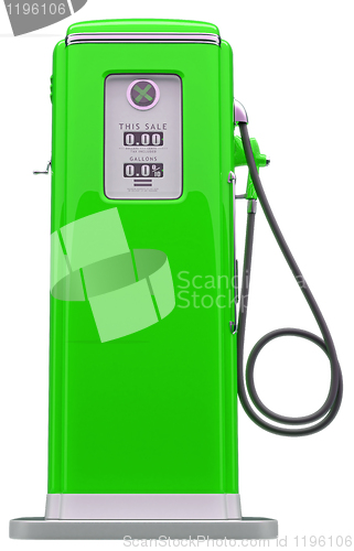 Image of Vintage green fuel pump isolated over white