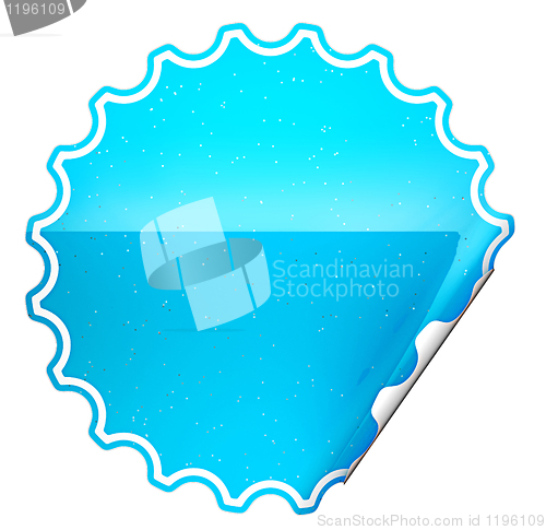 Image of Blue round bent sticker or label with spots