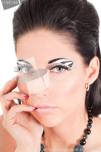 Image of Woman with color face art