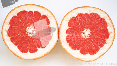 Image of Grapefruit halves close-up on the white background