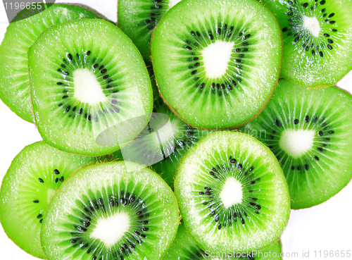 Image of Green kiwi slices isolated on white as background 