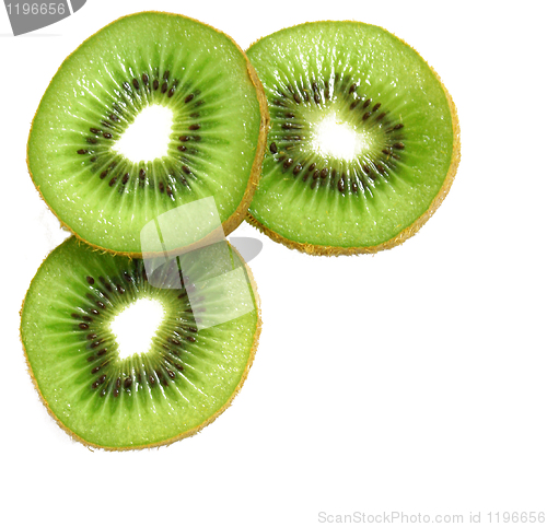 Image of Green kiwi slices isolated on white as background