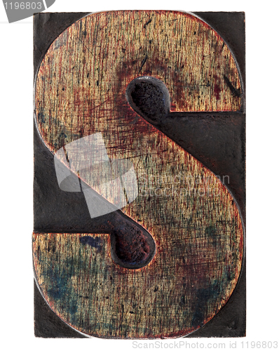 Image of letter S in vintage wood type
