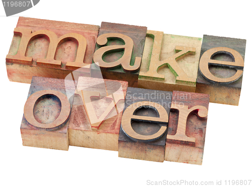 Image of makeover word in letterpress type