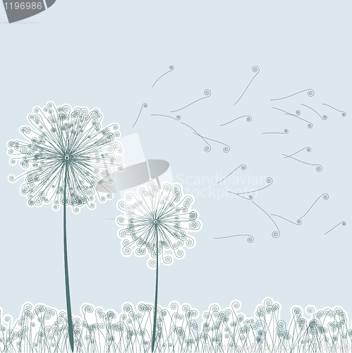 Image of Vintage two dandelions in wind. EPS8