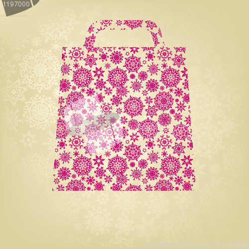 Image of Pink Christmas Bag With Golden Snowflakes. EPS 8