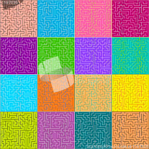 Image of Set of 16 perfect labyrinth (maze). EPS 8
