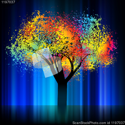 Image of Night colorful tree. EPS 8