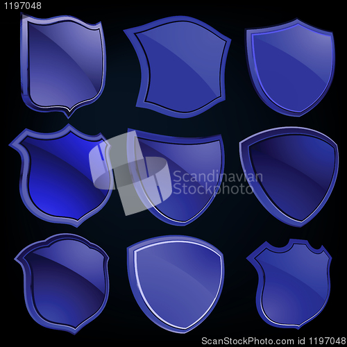 Image of Set of metal blue shield. EPS 8