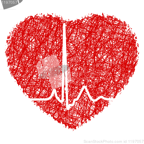 Image of Heart scribble with heart beat. EPS 8