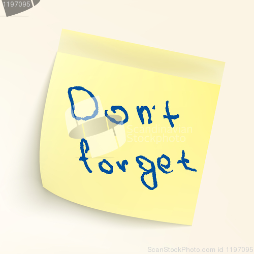 Image of Don't forget. Yellow sticky note paper. EPS 8