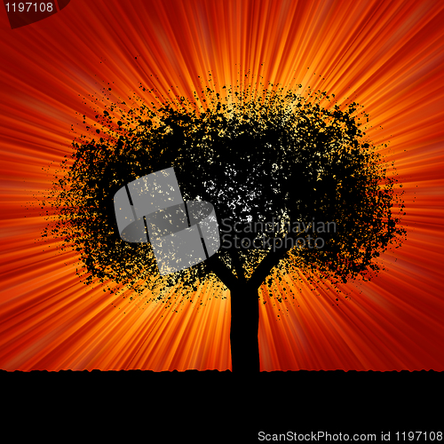 Image of Grunge Tree with red burst background. EPS 8