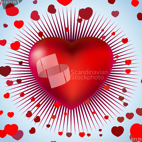 Image of Red heart with rays on blue light. EPS 8
