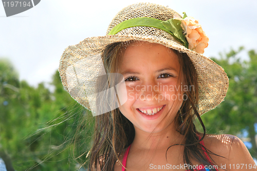 Image of Summer girl - happy 9 years old girl on summer vacation