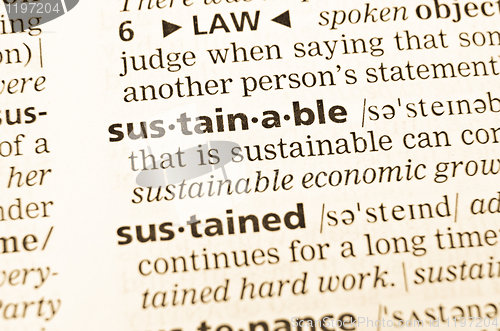 Image of The word sustainable  in the old dictionary