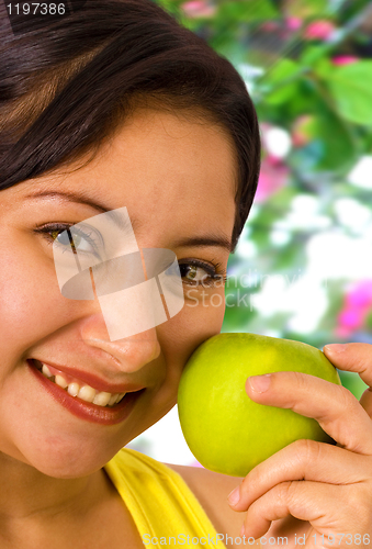 Image of Young Lady About To Eat An Apple