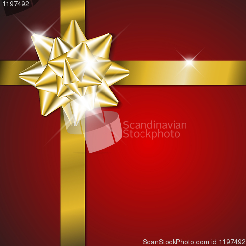 Image of Christmas card - golden ribbon on red