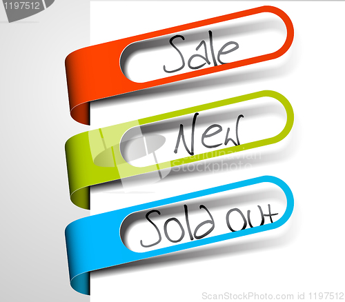 Image of Paper tags for items in sale, sold out and new